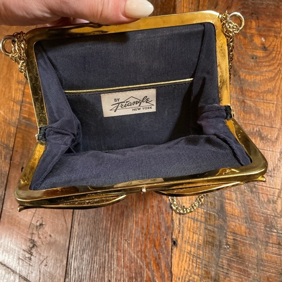 Rare Vintage Triangle New York  Leather Clutch Crossbody Evening Bag - Picture 6 of 6